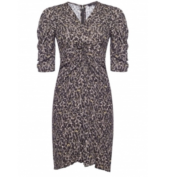 ALLSAINTS Josephine Waterleo Short Sleeve Ruched Leopard Print Mini Dress NEW - Picture 7 of 14